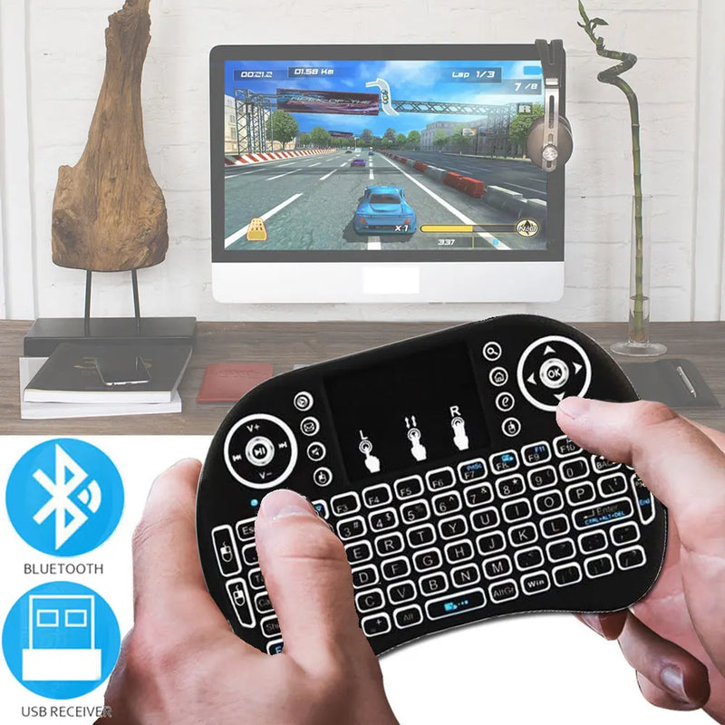 Teclado Sem Fio Mini I8 com Touchpad e Luz de Fundo