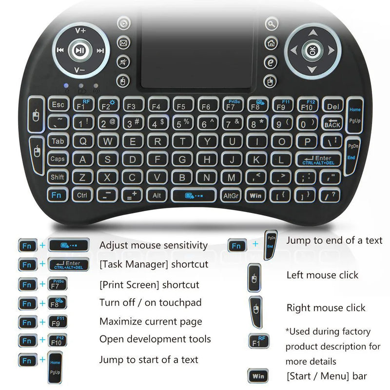 Teclado Sem Fio Mini I8 com Touchpad e Luz de Fundo