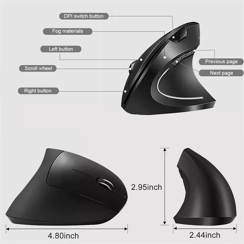 Mouse Ergonômico Vertical Sem Fio 2.4GHz