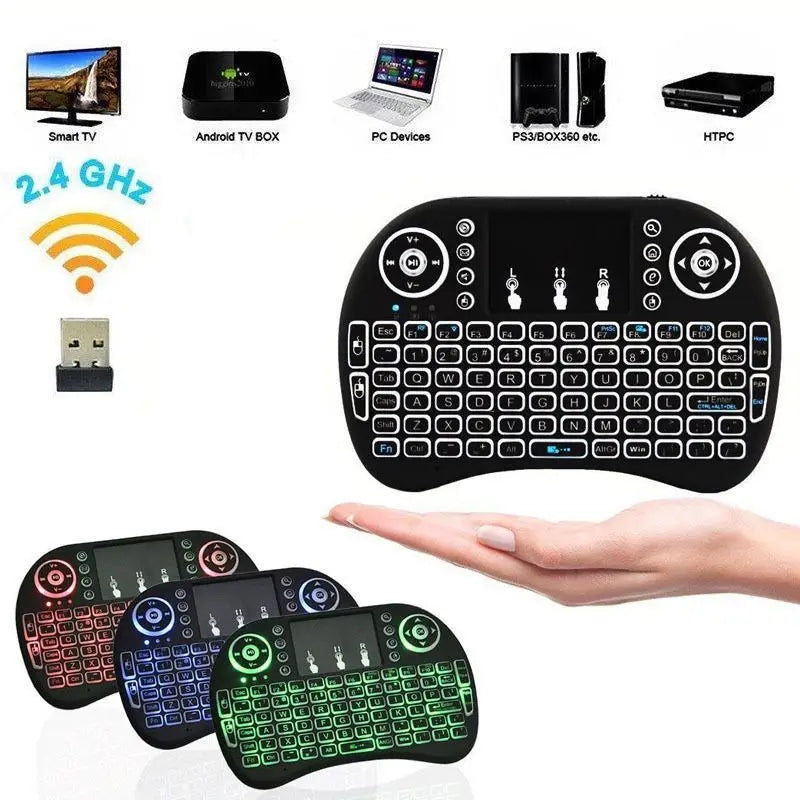 Teclado Sem Fio Mini I8 com Touchpad e Luz de Fundo